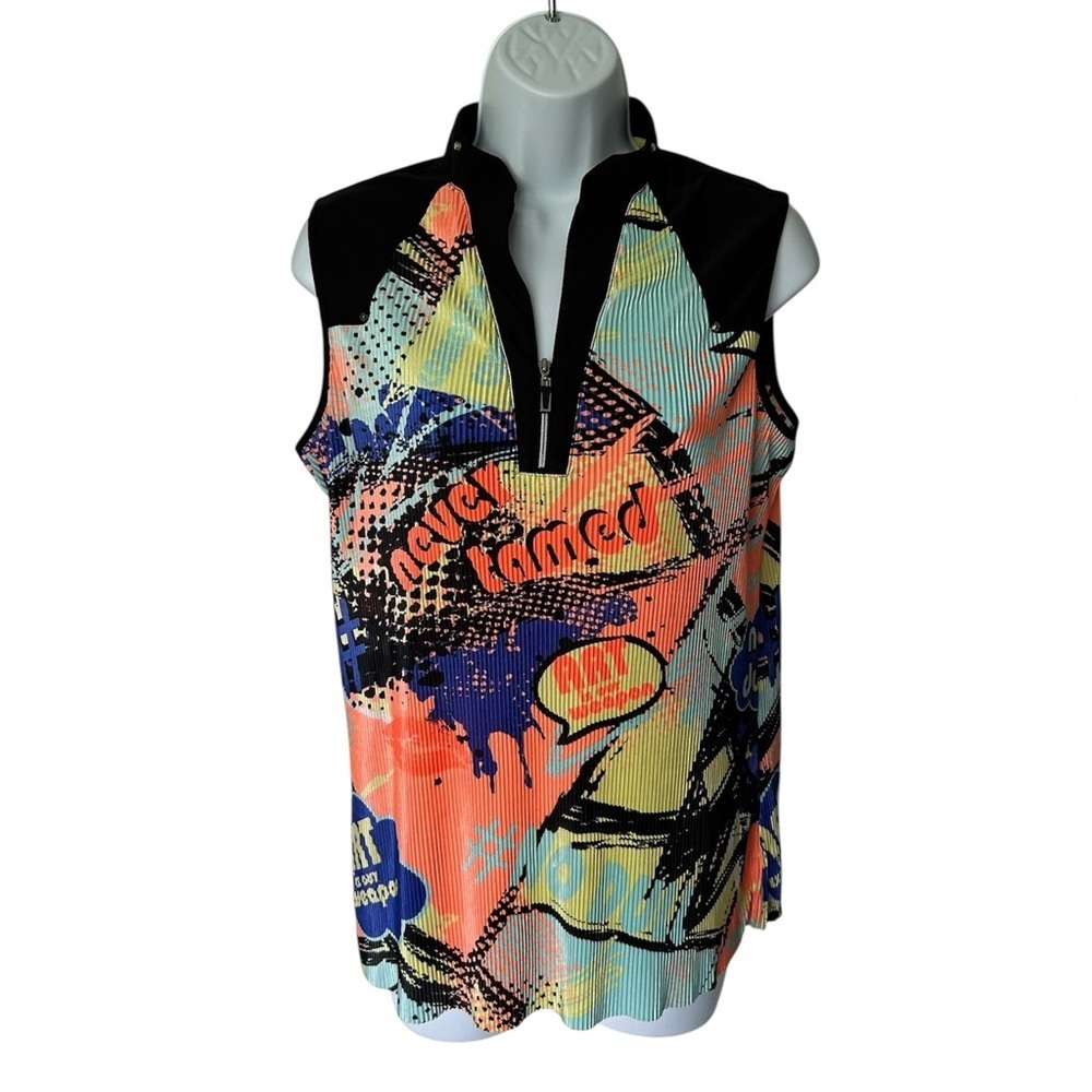 Jamie Sadock Crinkle Neon Sleeveless Top Artsy Golf Pickleball Excellent Size M - Picture 3 of 9